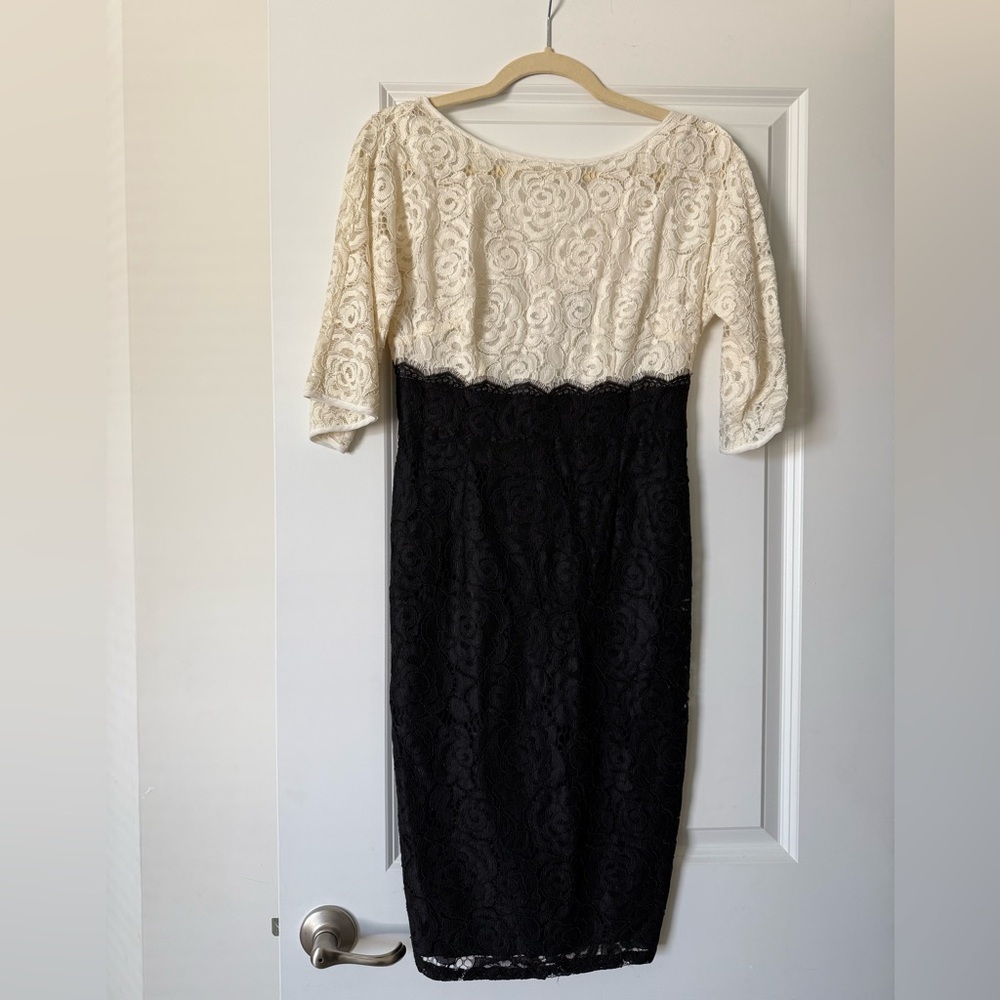 Adrianna Papell Black and Cream Lace Dress